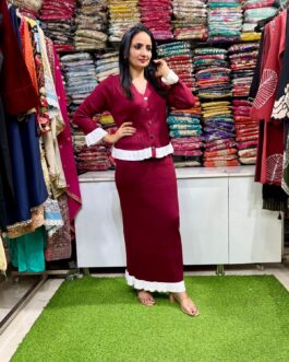 Mehroon Indo Western Woollen Skirt Set