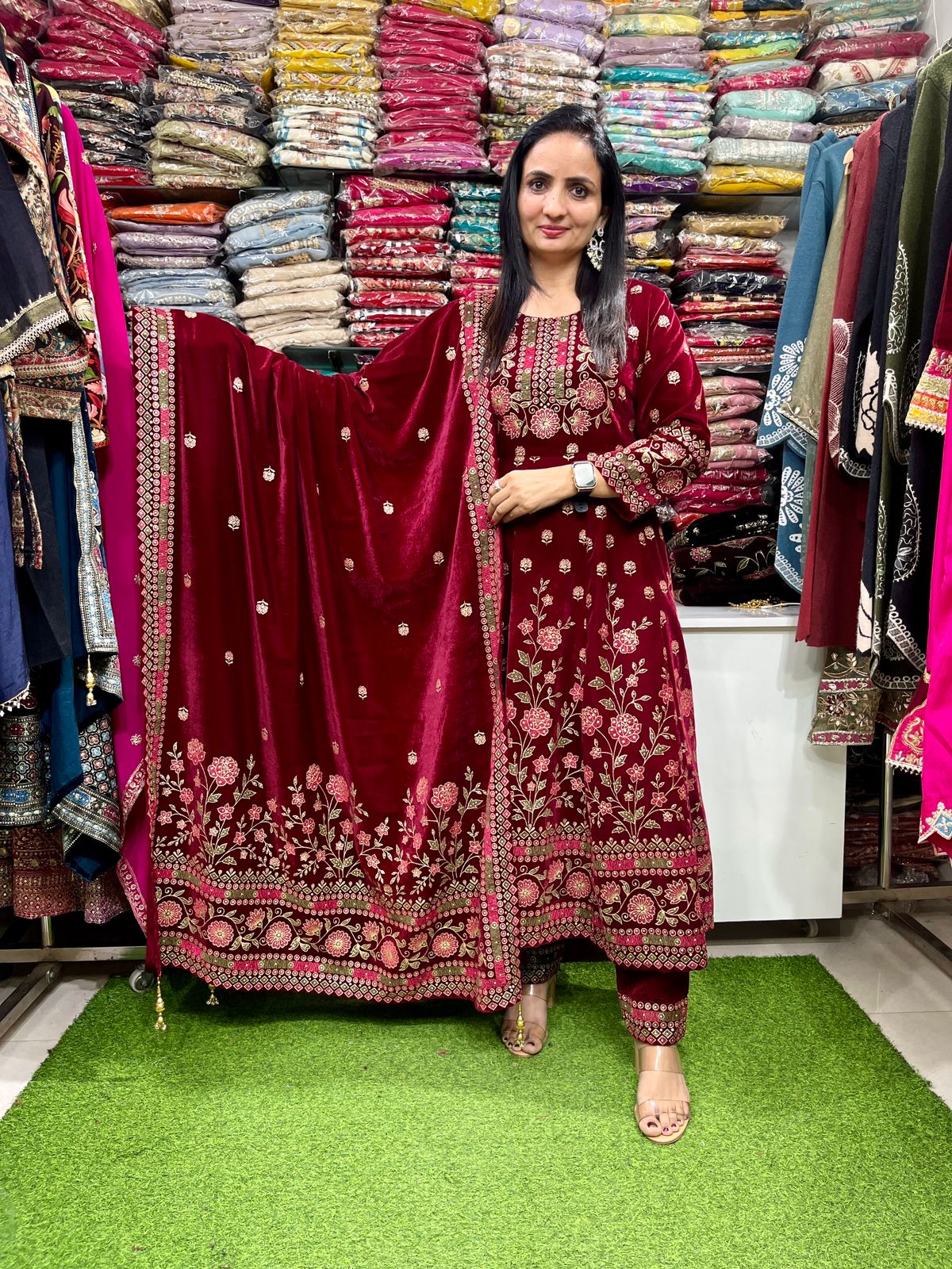 Premium Mehroon Velvet Anarkali Set