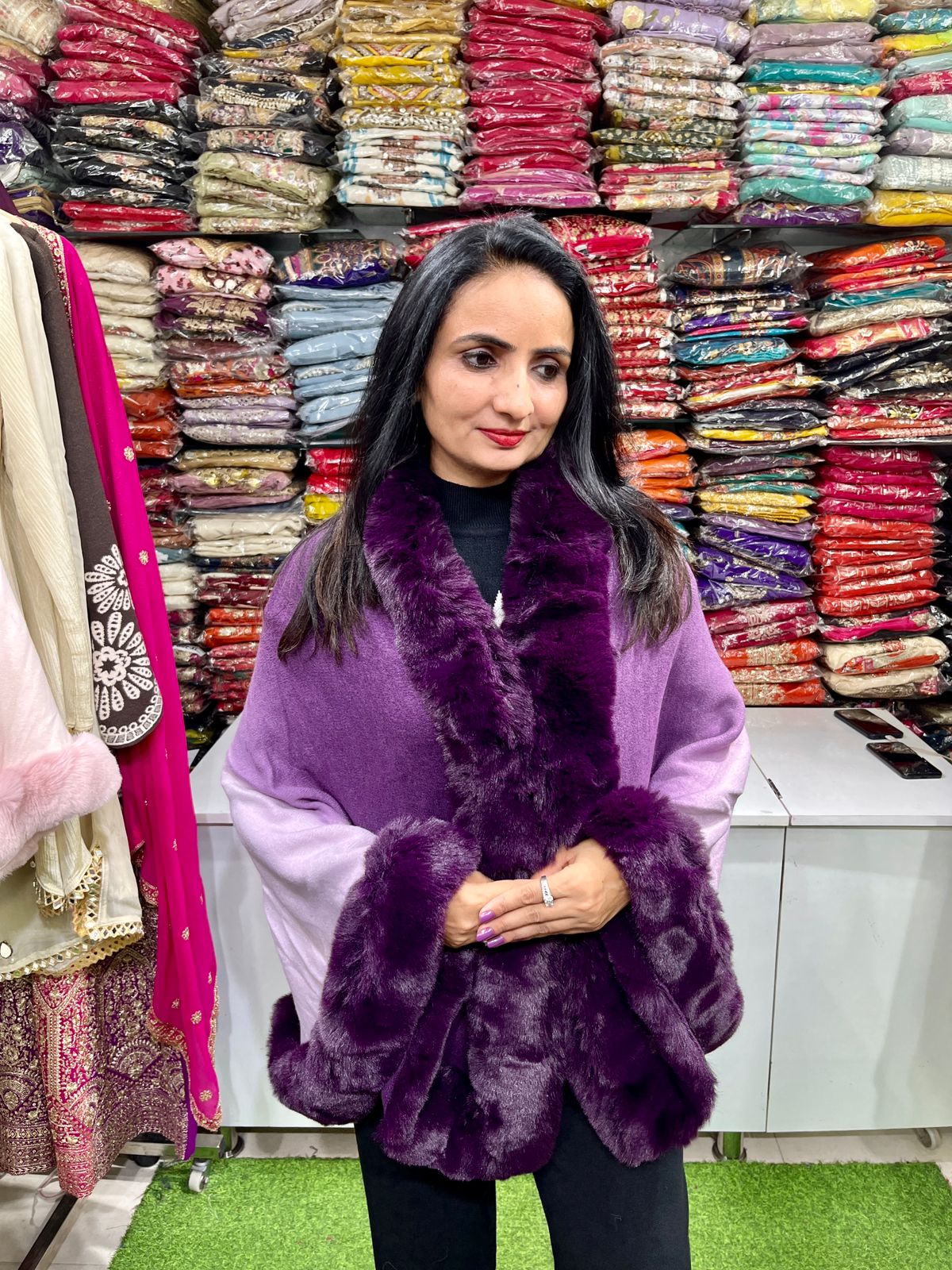 Premium Ombre Woollen Cape Poncho with Fur