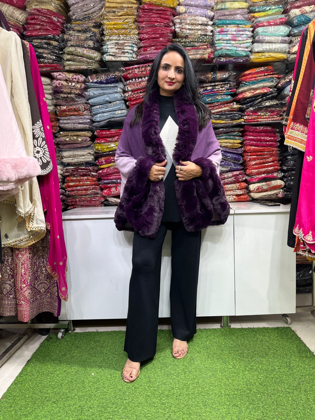 Premium Ombre Woollen Cape Poncho with Fur