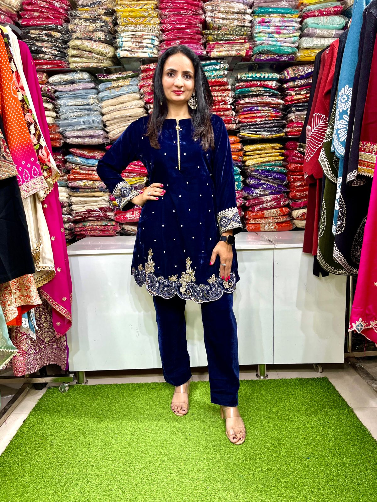 Premium Velvet Hand Embroidered Coord Set with Cutdaana Pearl sequins and Zari