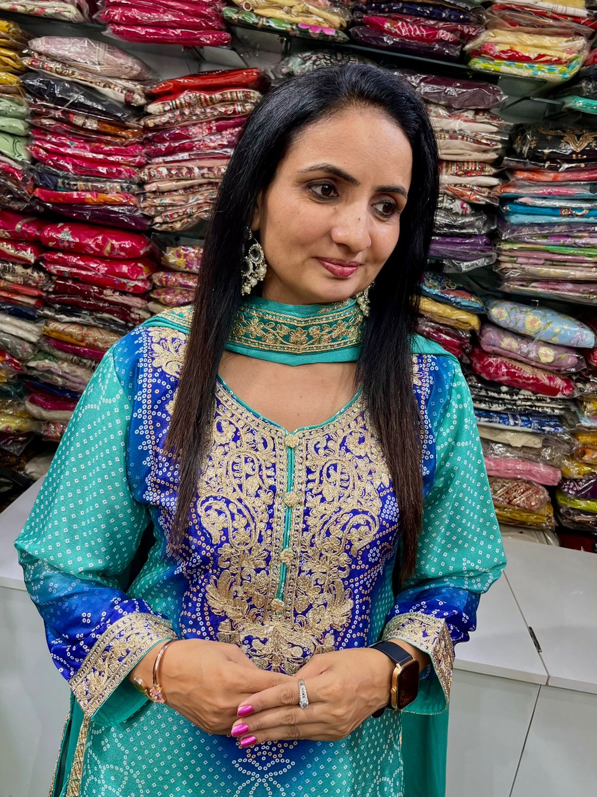 Pure Chinon Bandhej Ombre Suit Set - Image 3