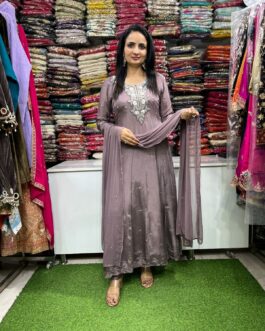 Pure Chinon Designer Anarkali Set with Hand Embroidery