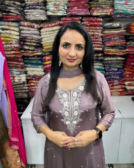 Pure Chinon Designer Anarkali Set with Hand Embroidery