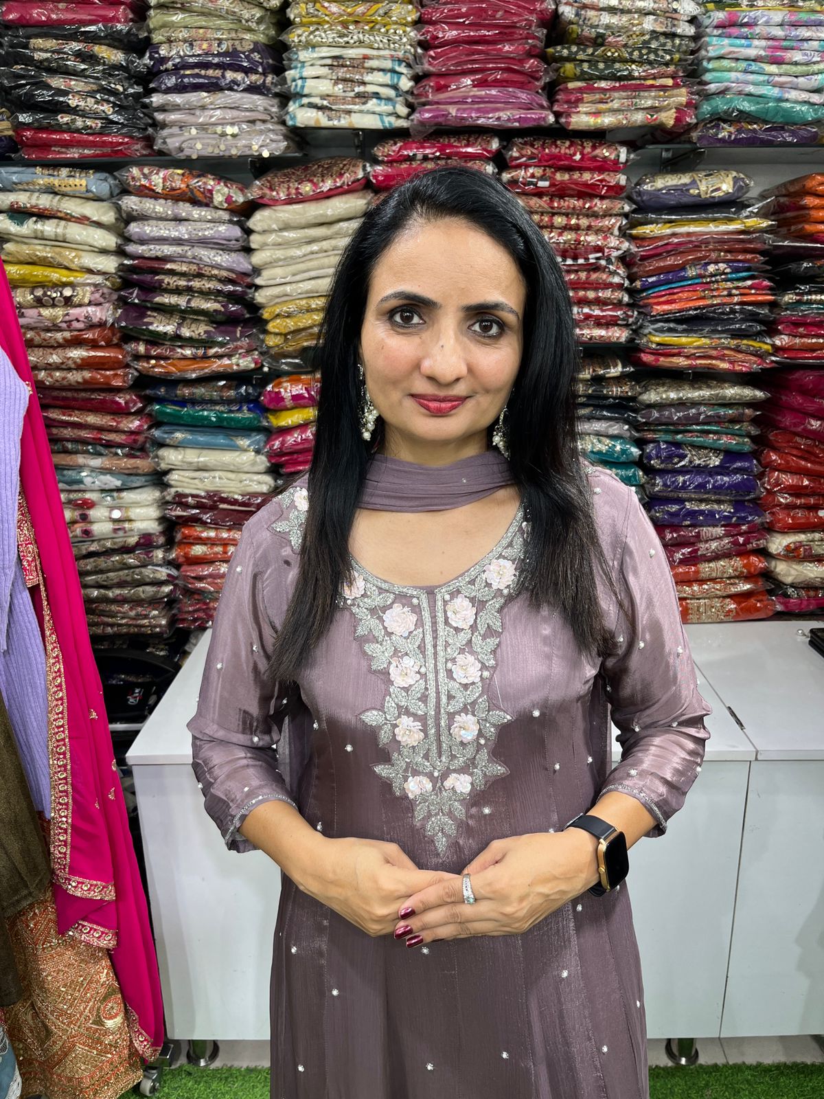 Pure Chinon Designer Anarkali Set with Hand Embroidery - Image 2