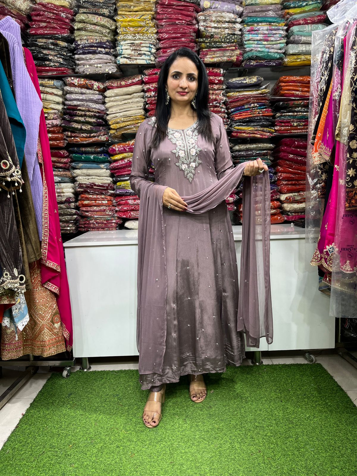 Pure Chinon Designer Anarkali Set