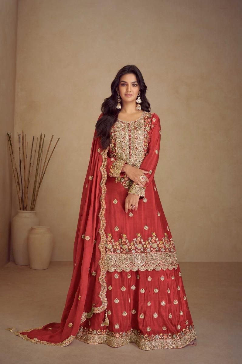 Pure Chinon Fully Zari Embroidered Suit Set