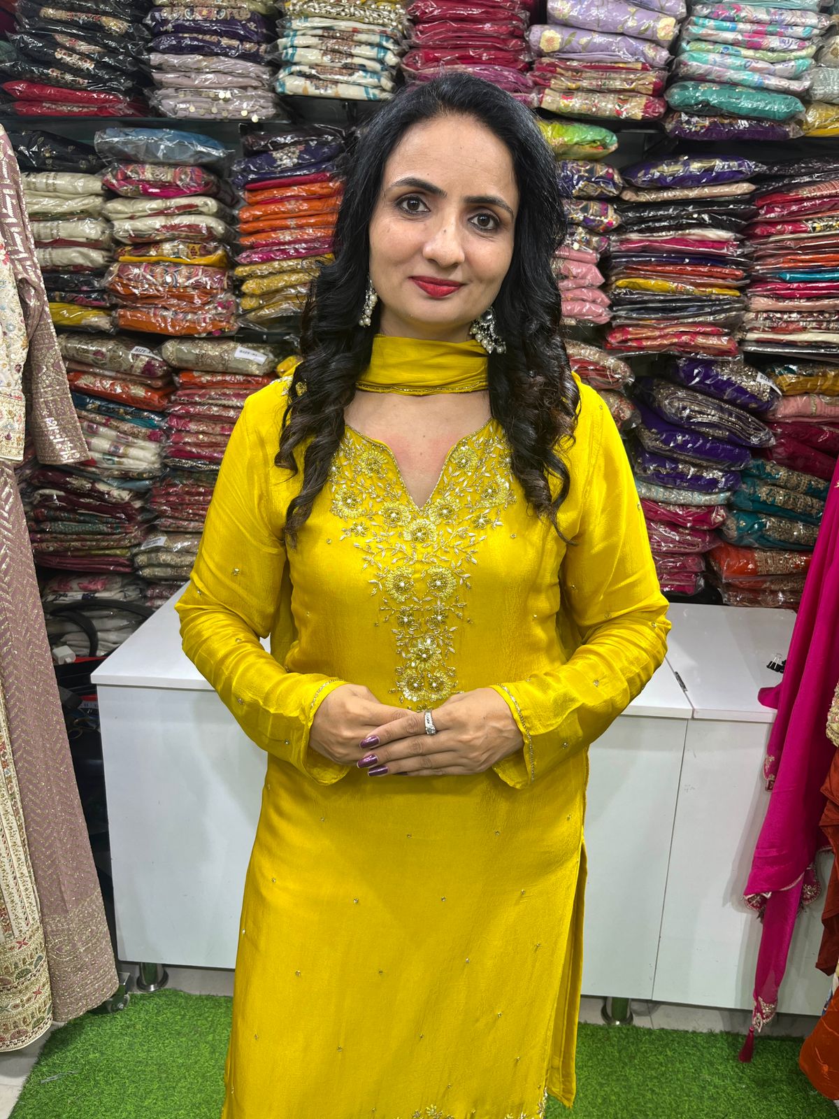 Pure Chinon Hand Embroidered Suit Set - Image 2