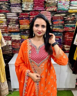 Pure Chinon Party Wear Zari Embroidered Suit Set