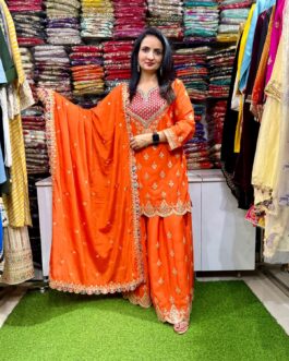 Pure Chinon Party Wear Zari Embroidered Suit Set