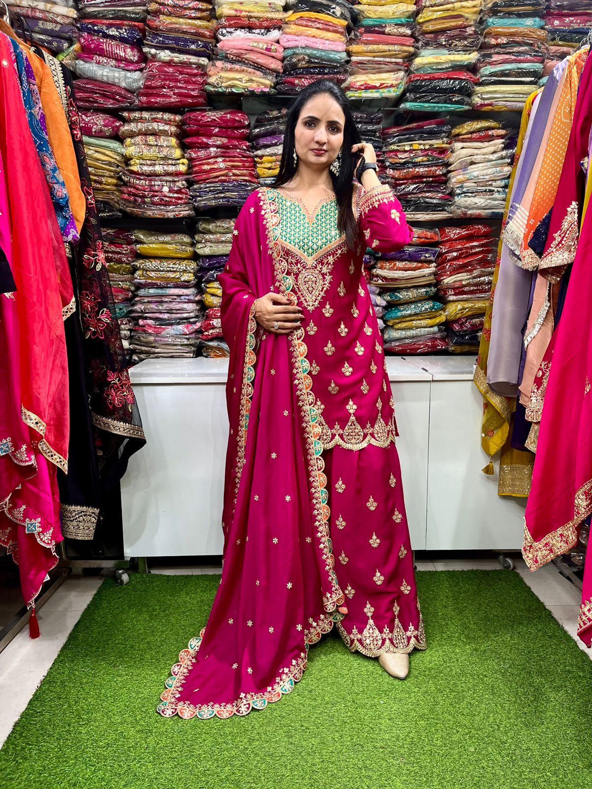 Pure Chinon Party Wear Zari Embroidered Suit Set - Image 4