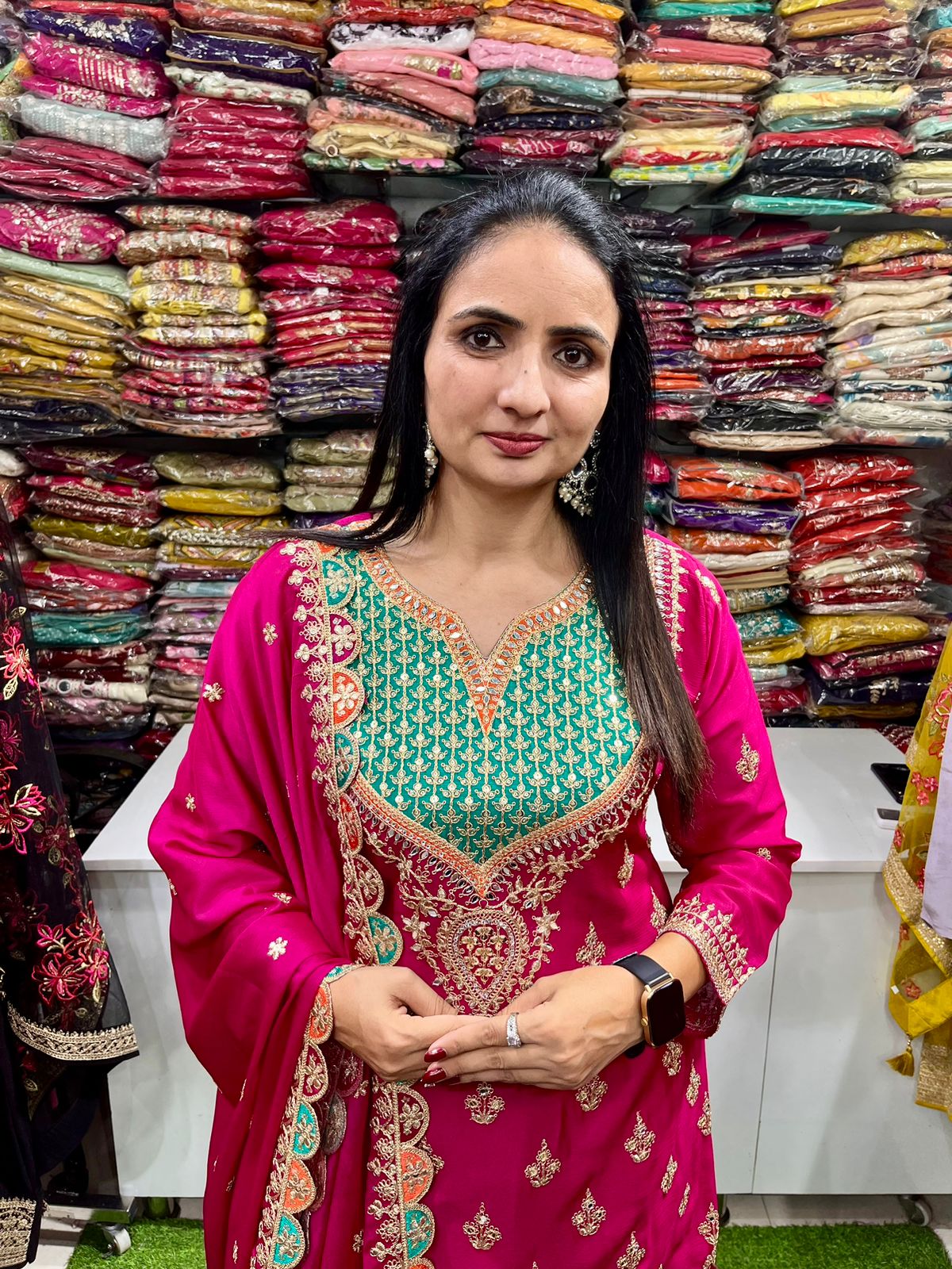 Pure Chinon Party Wear Zari Embroidered Suit Set - Image 3