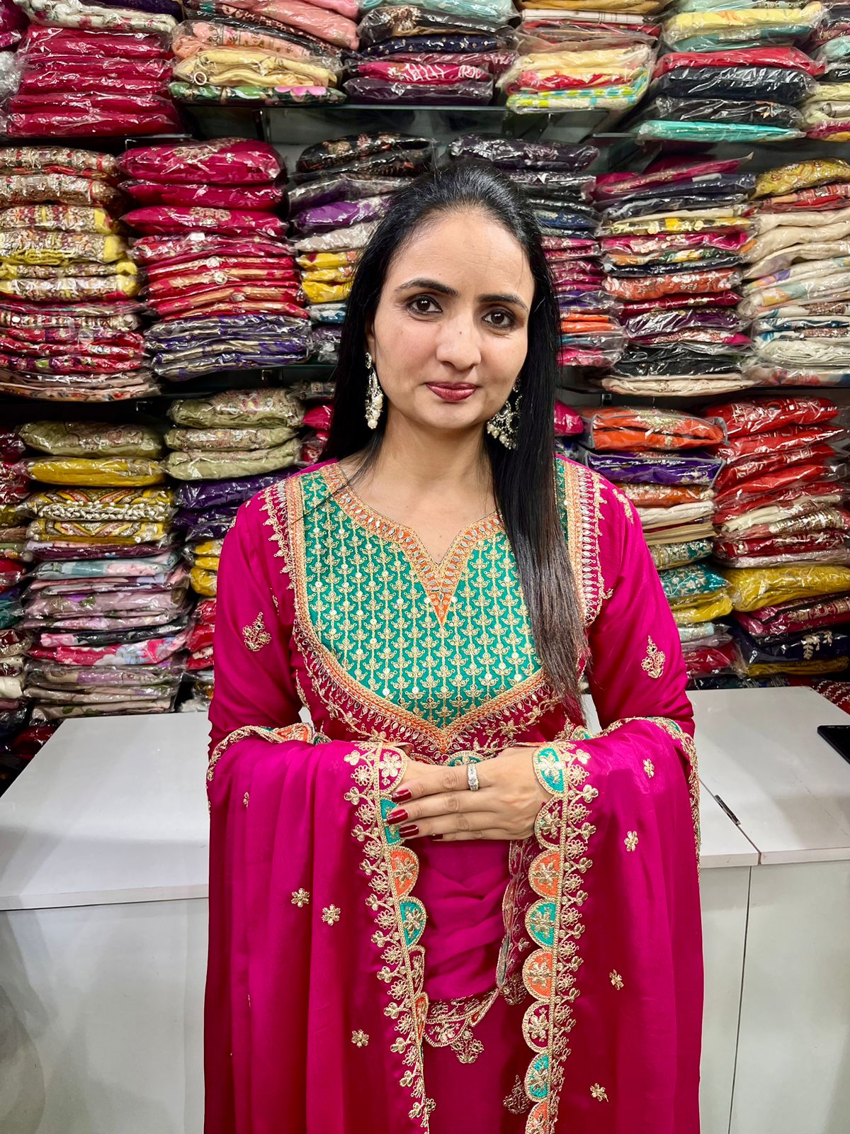 Pure Chinon Party Wear Zari Embroidered Suit Set - Image 2