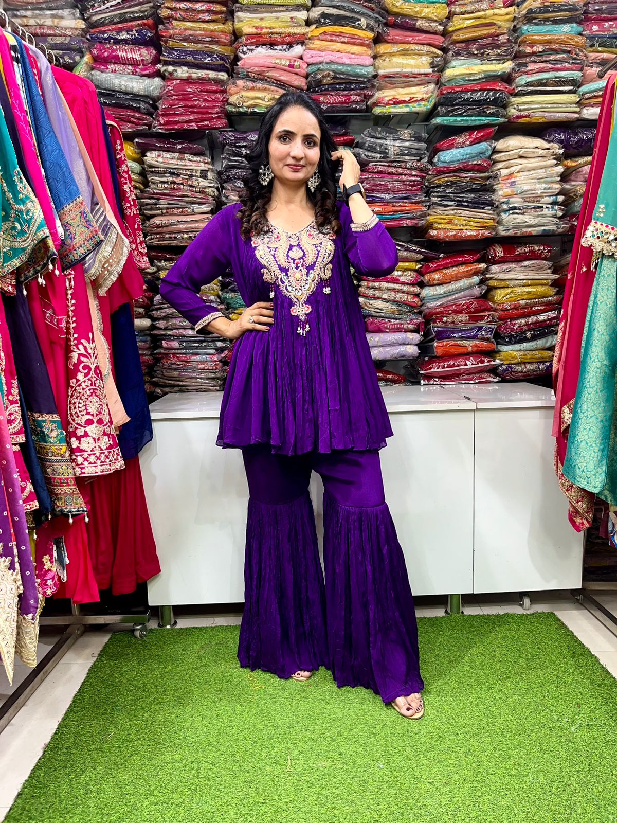 Pure Chinon Zardosi Embroidered Sharara Set - Image 5