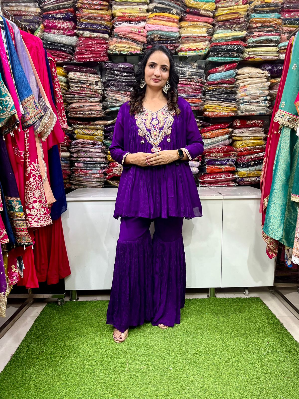 Pure Chinon Zardosi Embroidered Sharara Set