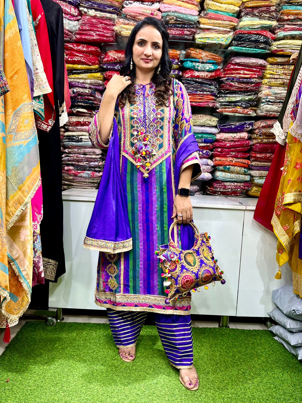 Pure Crape Designer Four Piece Set with Farshi - Image 5