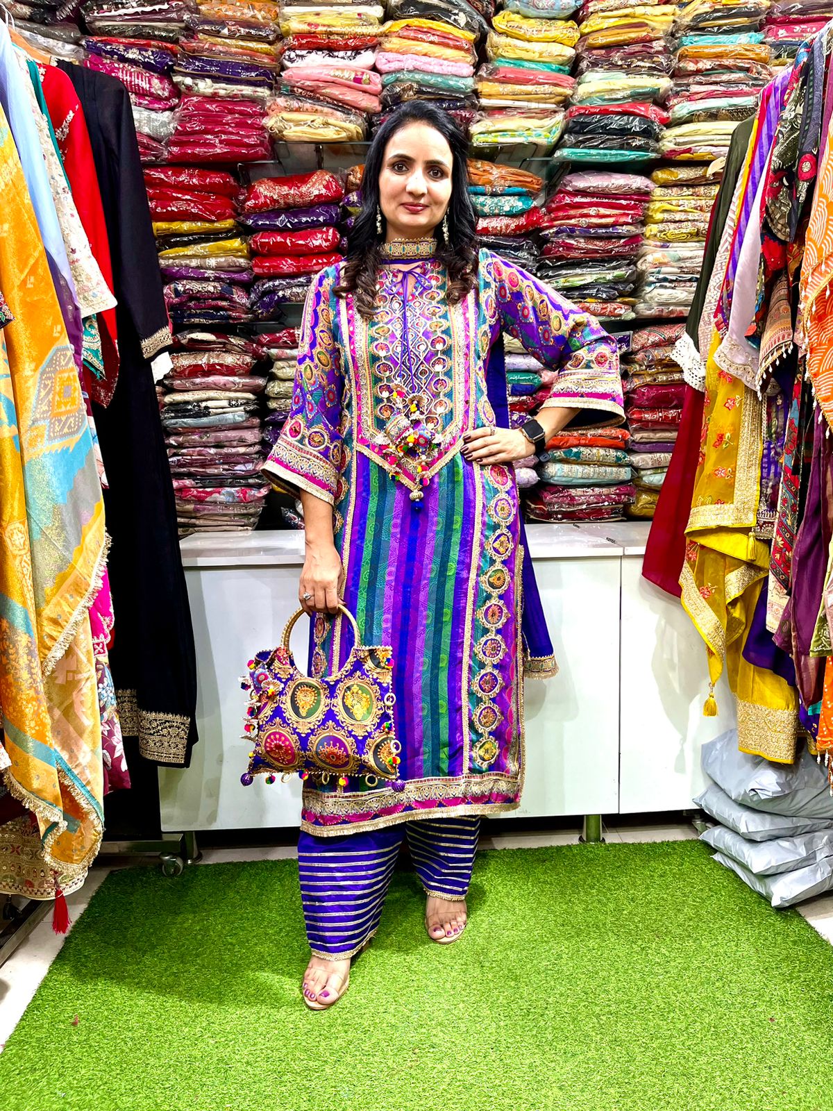 Pure Crape Designer Four Piece Set with Farshi