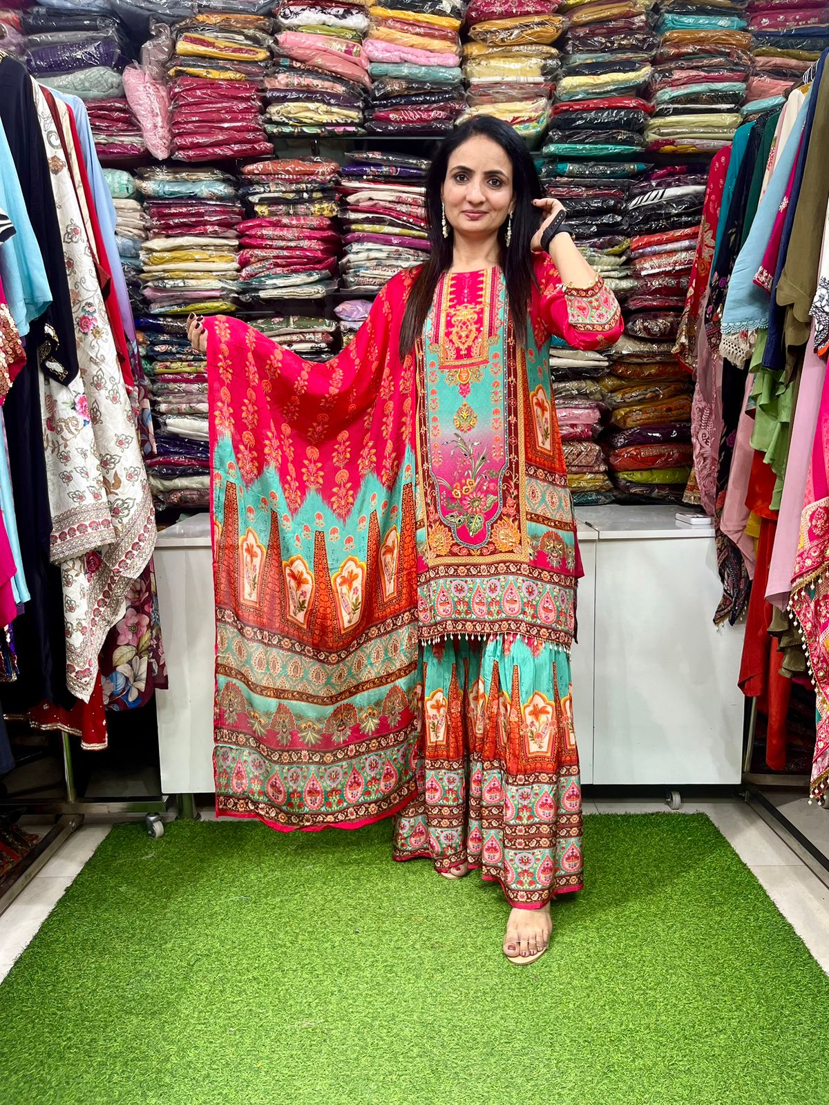 Pure Crape Digital Print Sharara Suit Set