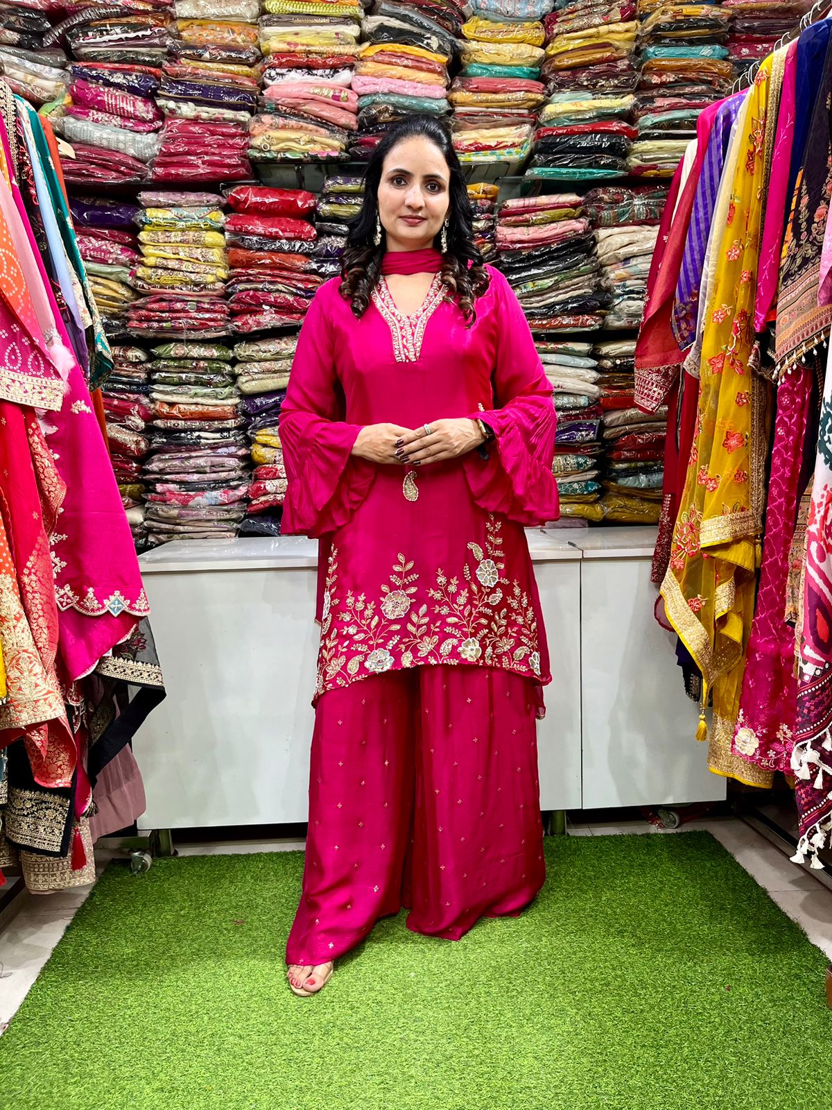 Pure Crape Four Peice Designer Hand Embroidered Suit Set