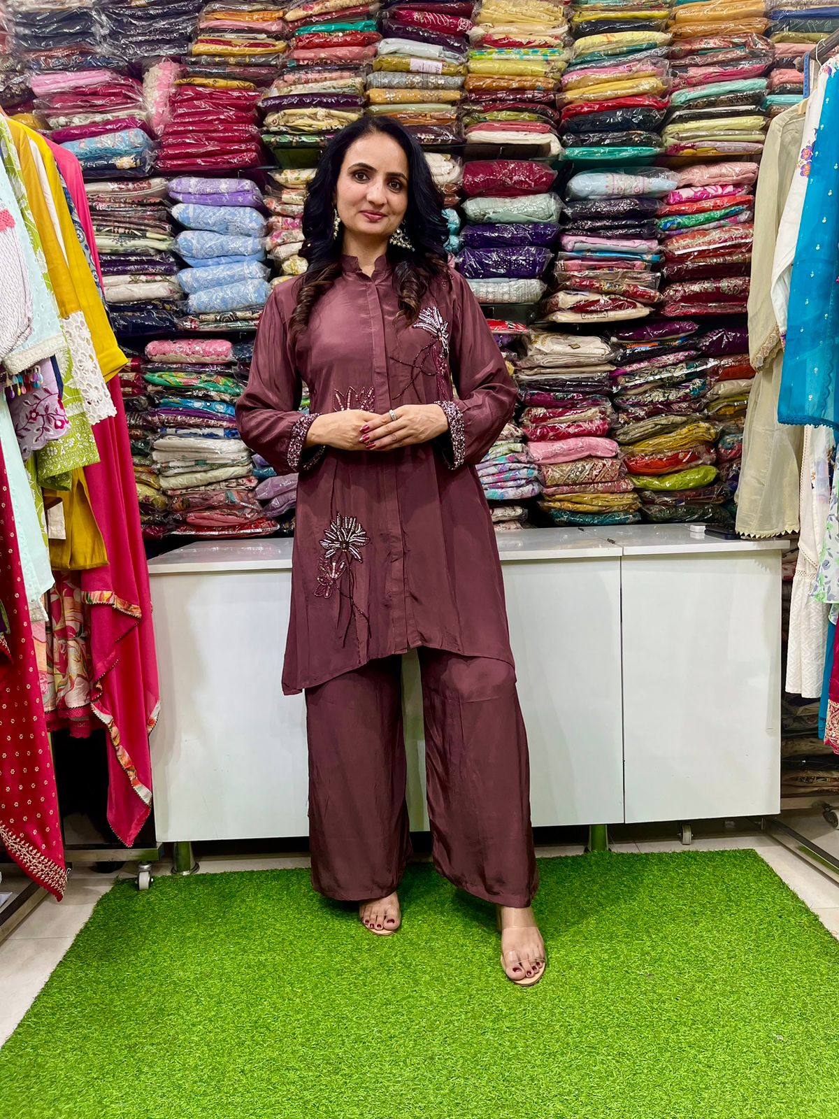 Pure Crape Hand Embroidered Coord Set