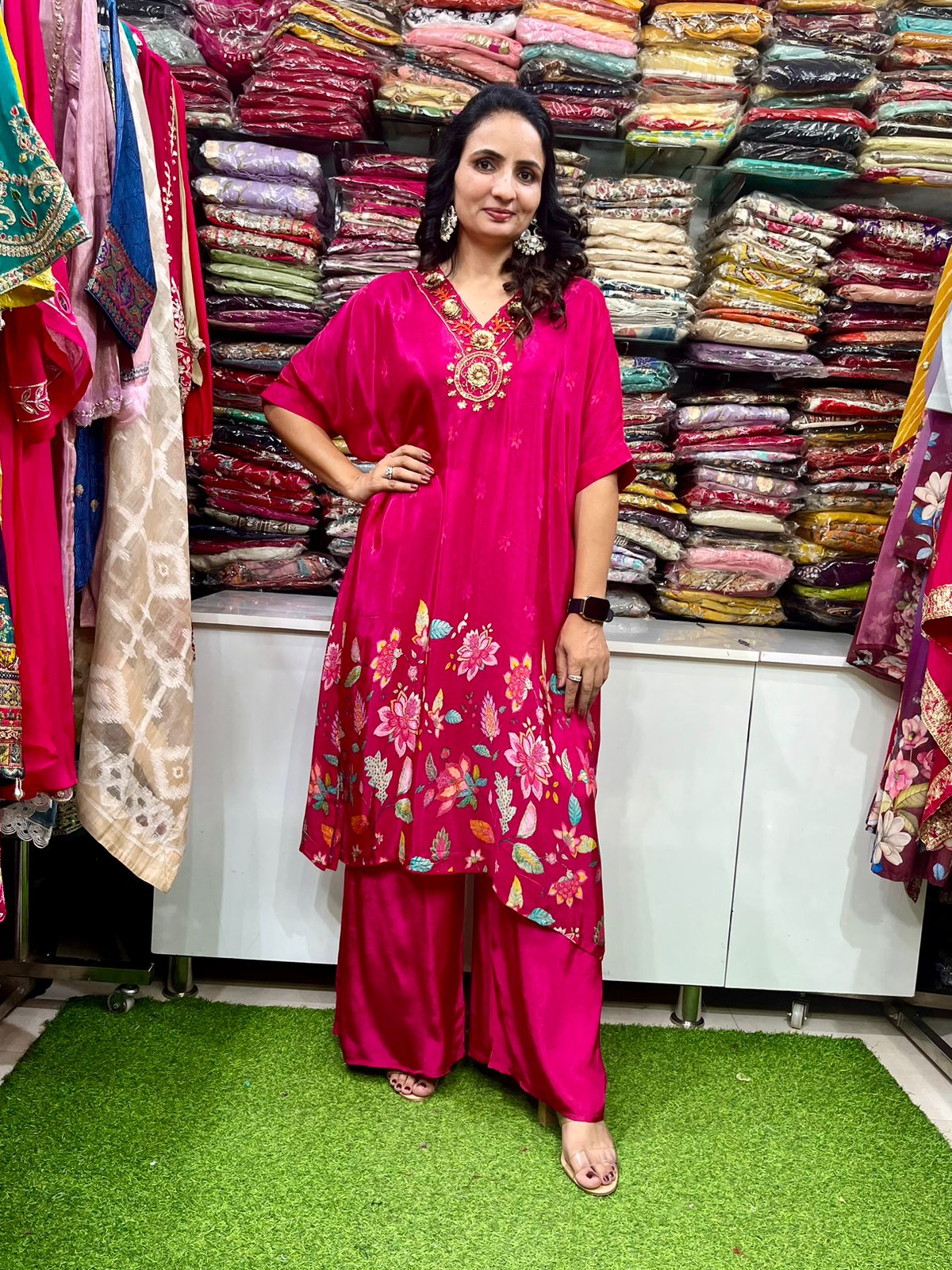 Pure Crape Hand Embroidered Coord with Digital Print - Image 4