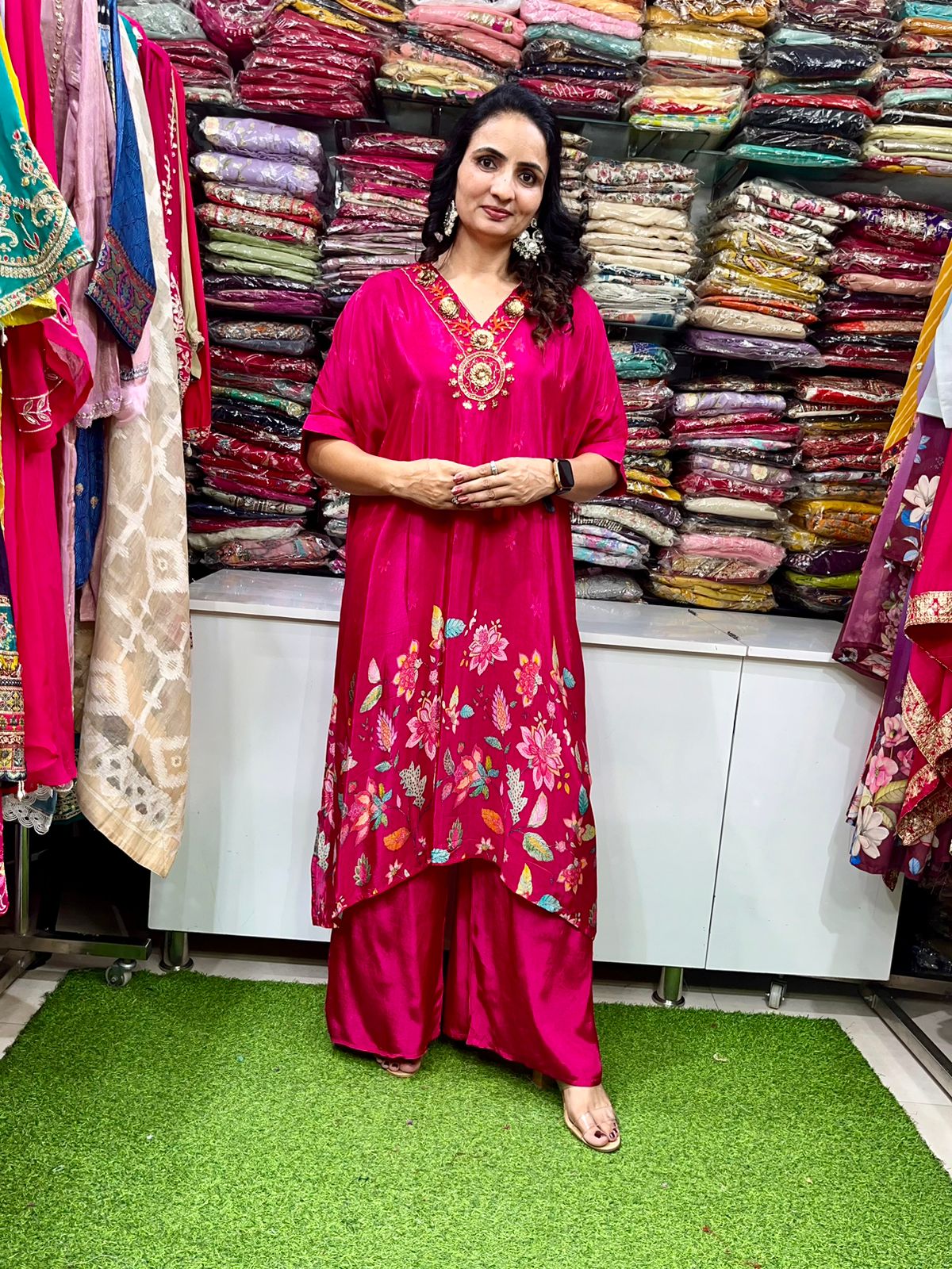 Pure Crape Hand Embroidered Coord with Digital Print - Image 5