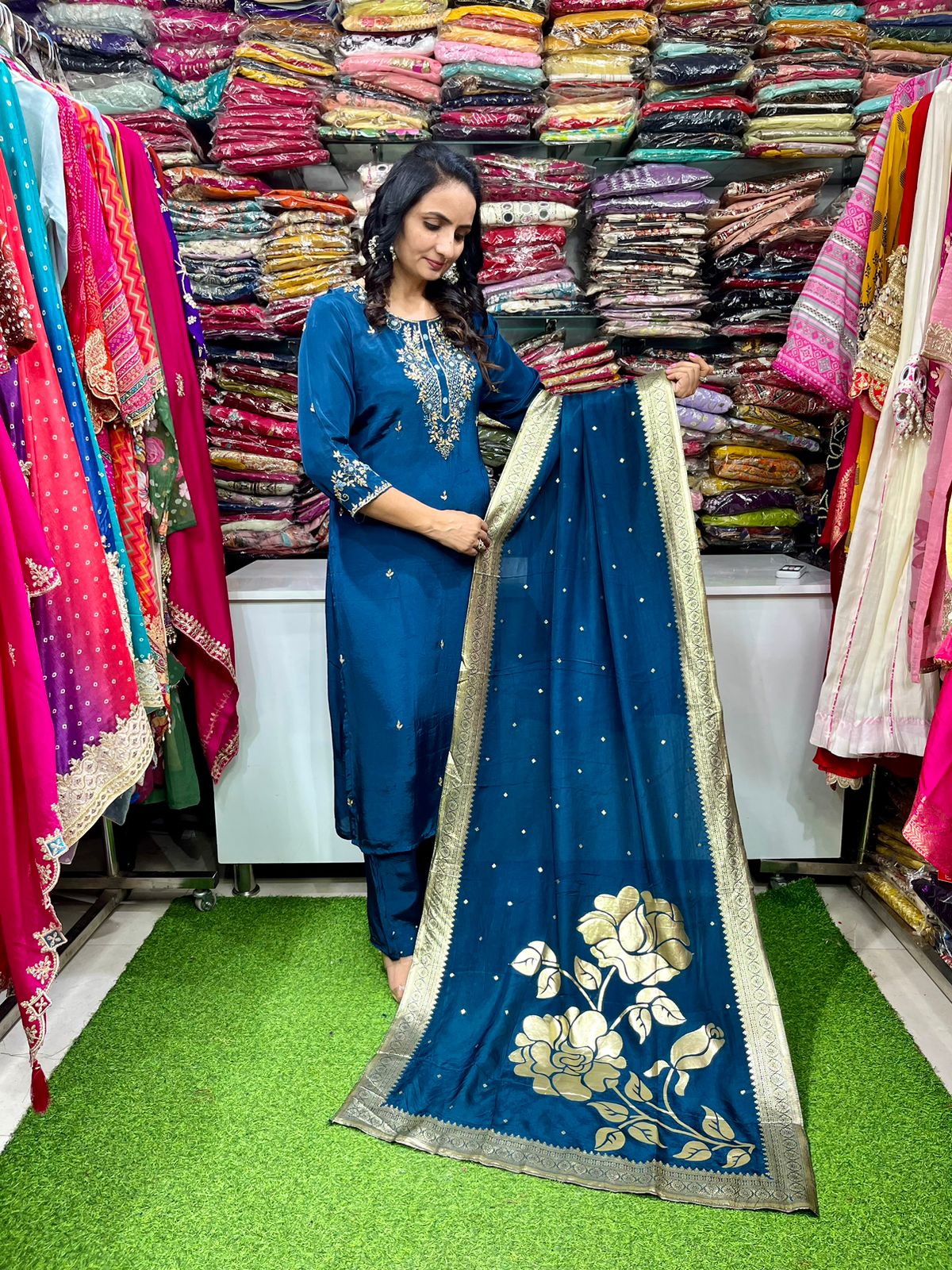 Pure Crape Hand Embroidered Suit - Image 3