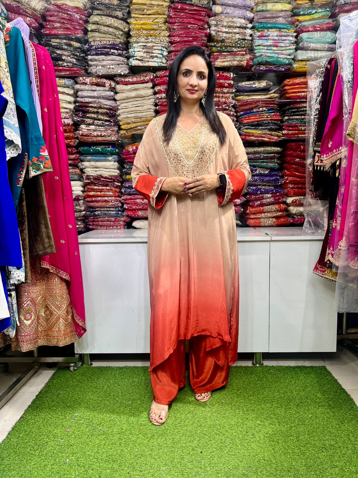 Pure Crape Ombre Coord with Hand Embroidery