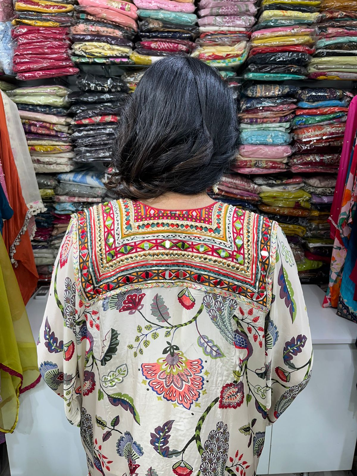 Pure Crape Real Mirror Work Phiran - Image 2