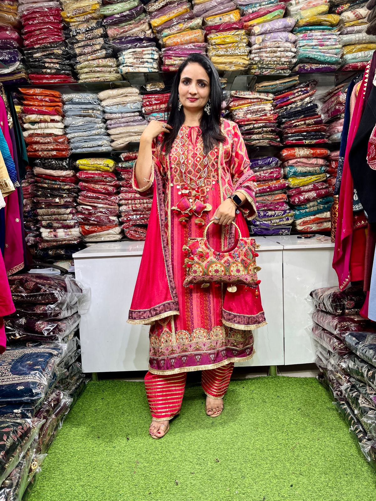 Pure Crape Red Designer Set