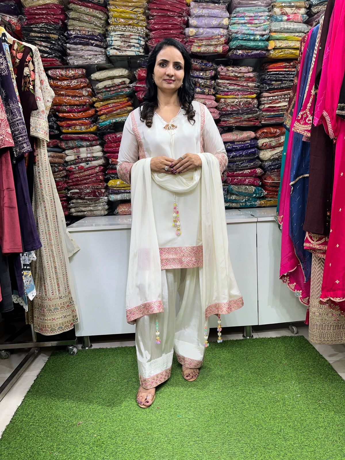 Pure Crape Suit with Farsi Salwar Suit Set - Image 2