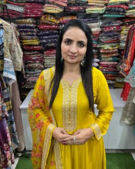 Silk Anarkali Gown with Embroidered Dupatta