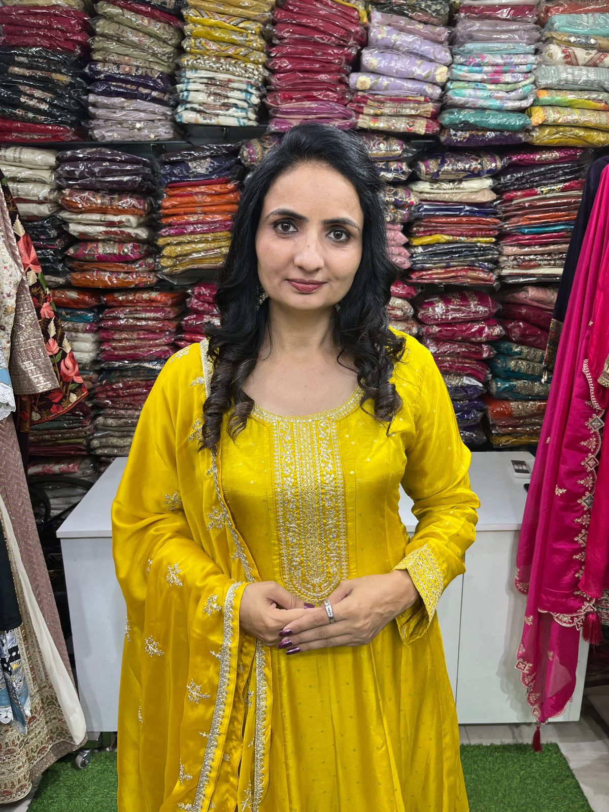 Silk Zari Embroidered Anarkali with Divider - Image 3