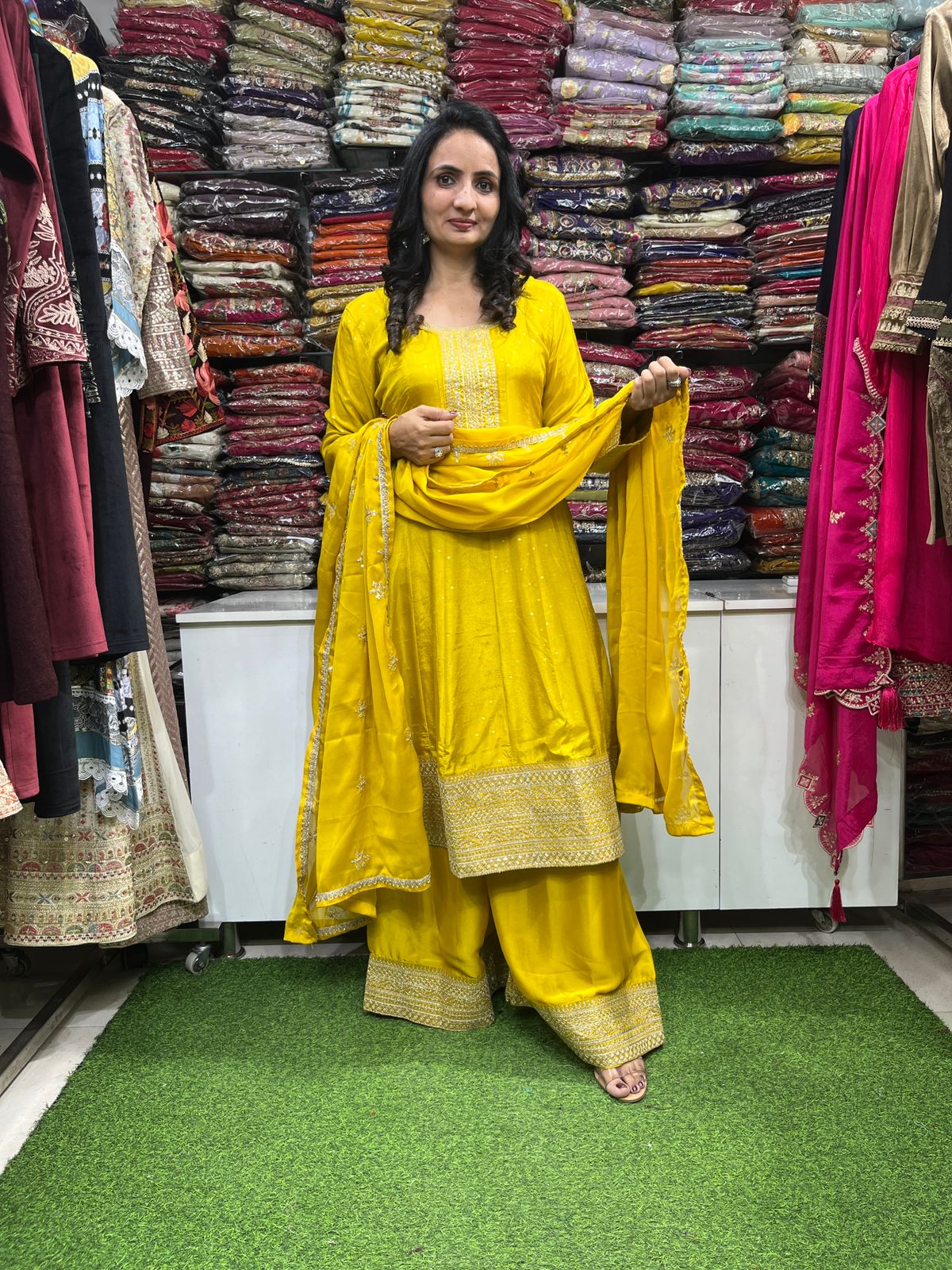 Silk Zari Embroidered Anarkali with Divider - Image 2