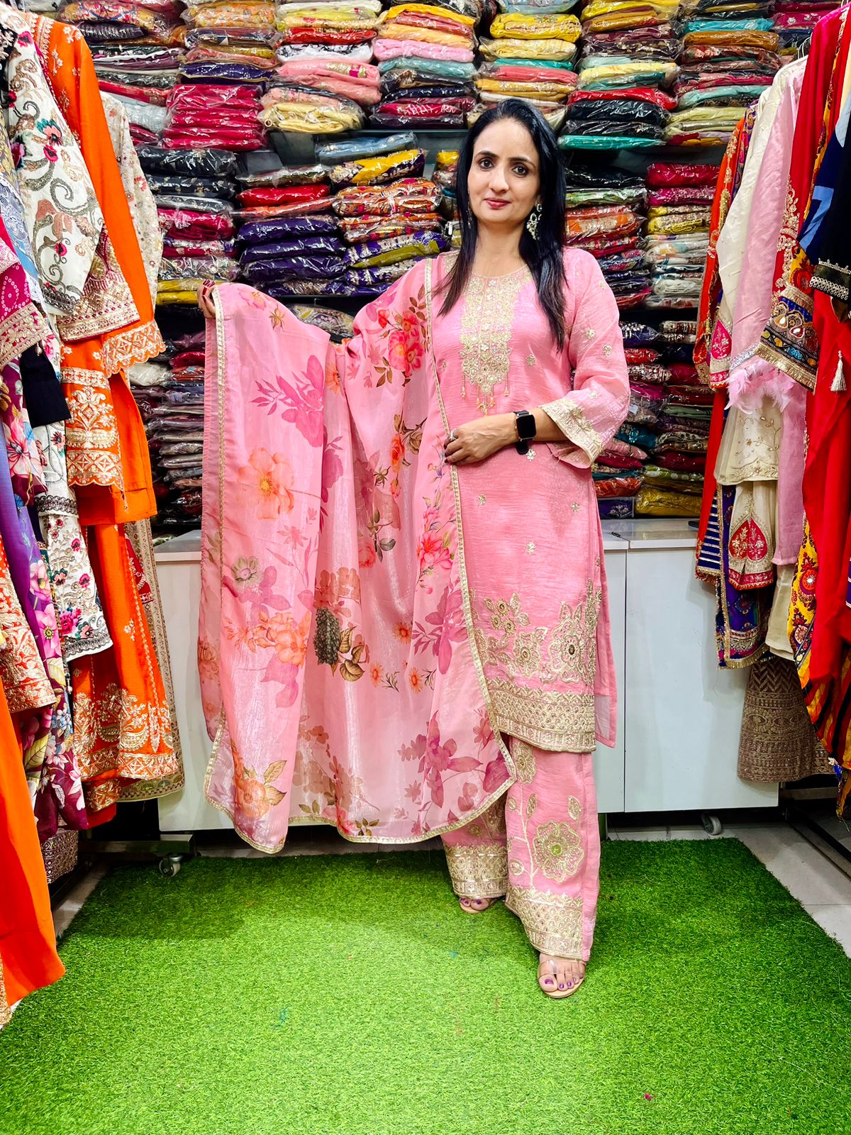 Tissue Shimmer Embroidered Suit Set