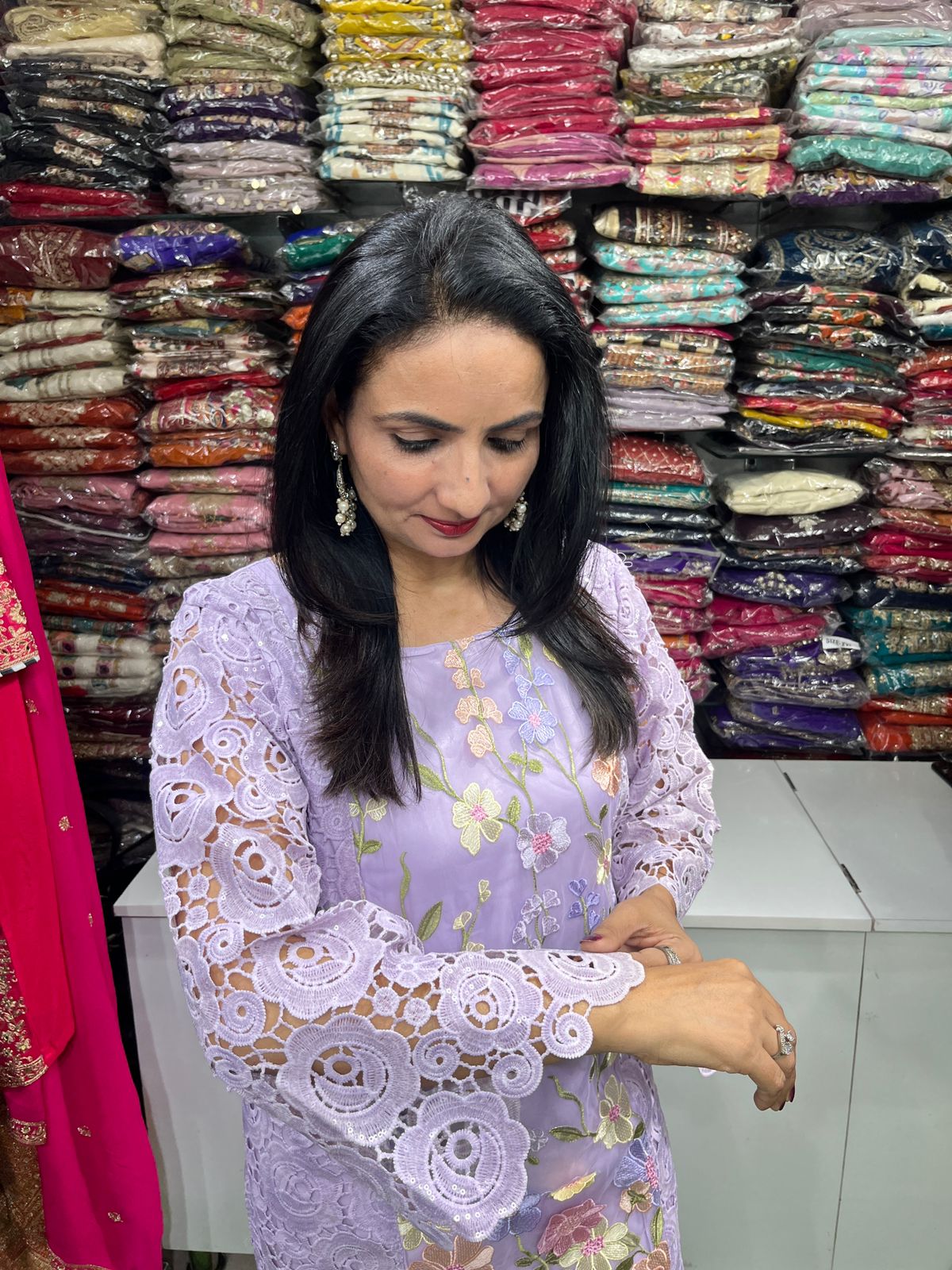 Tissue Shimmer Suit with Crochet 3D Embroidery - Image 3