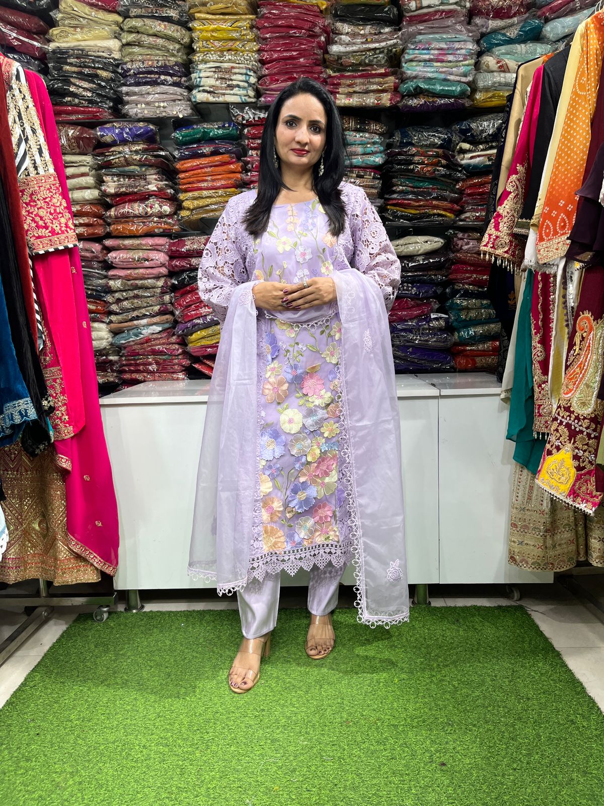 Tissue Shimmer Suit with Crochet 3D Embroidery - Image 4