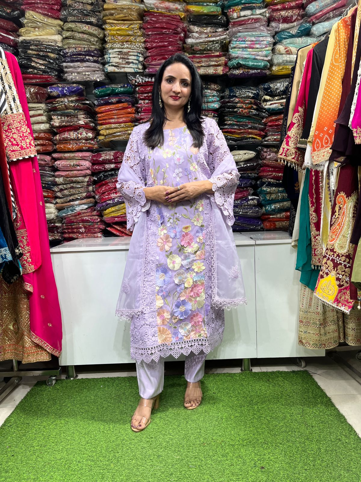 Tissue Shimmer Suit with Crochet 3D Embroidery - Image 5