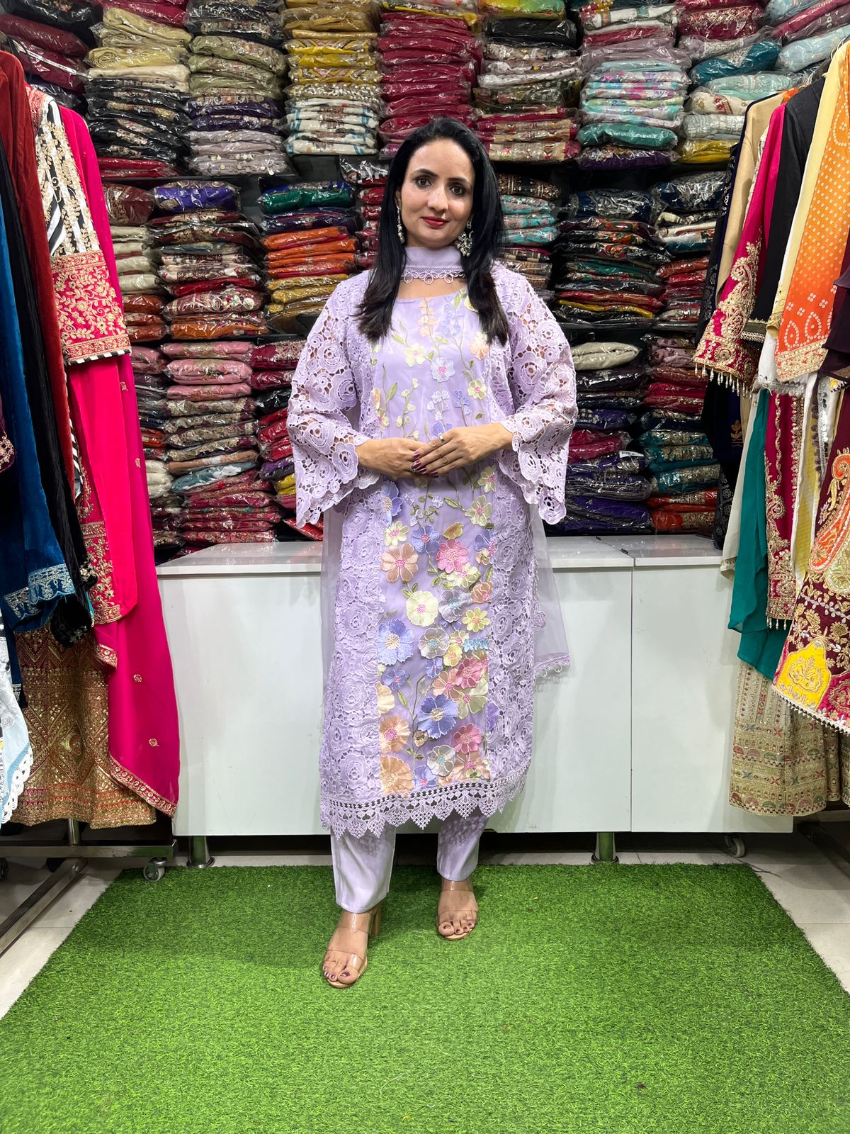 Tissue Shimmer Suit with Crochet 3D Embroidery - Image 2