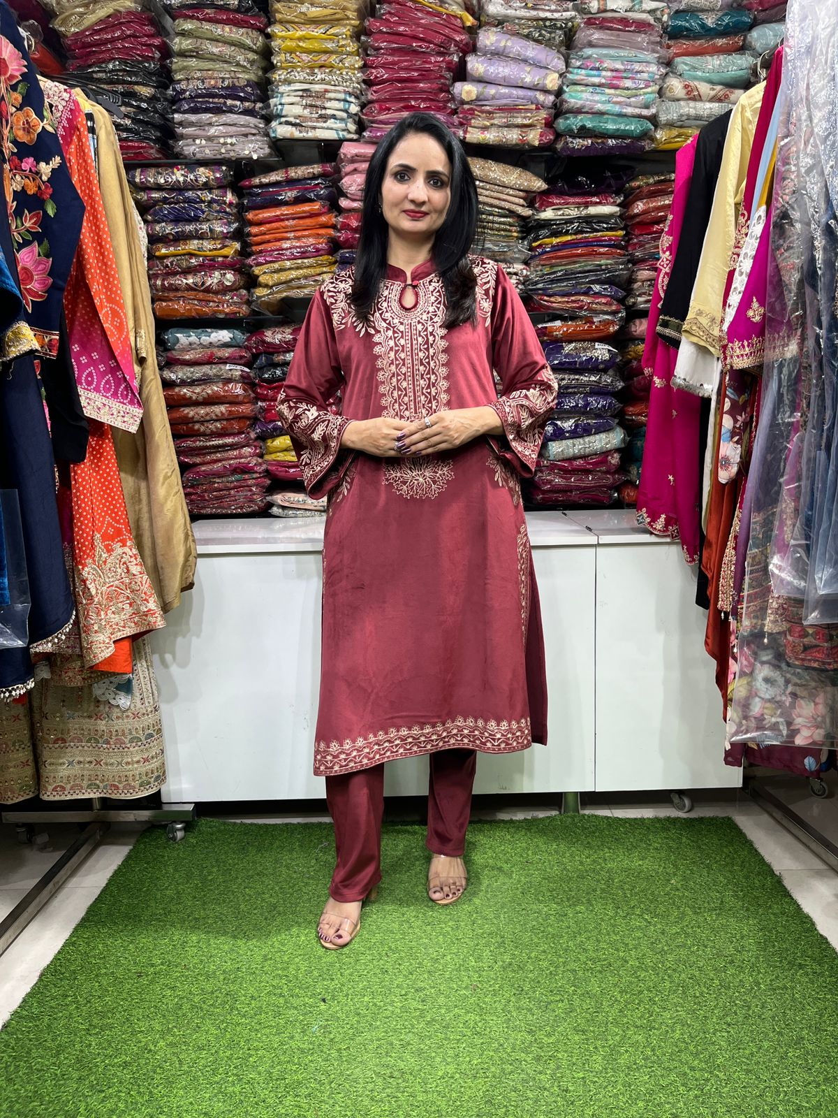 Velvet Phiran with Embroidery