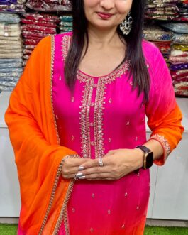 Beautiful Ombre Hand Embroidered Suit Set