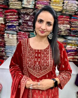Beautiful Velvet Rust Anarkali Set