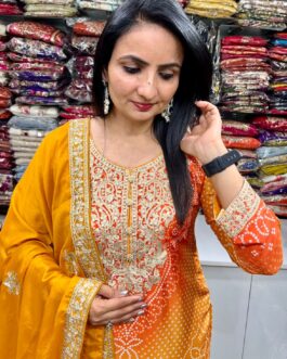 Designer Bandhej Zari Embroidered Ombre Suit Set