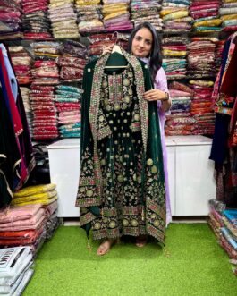 Designer Bottle Green Anarkali Set