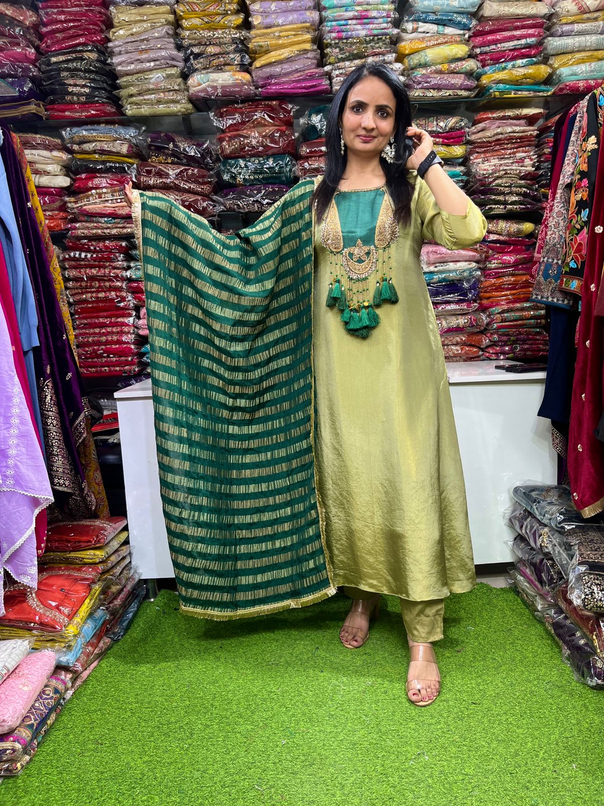 Designer Glass Tissue Hand Embroidered Suit Set