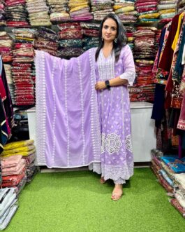 Designer Malmal Cotton Anarkali Set