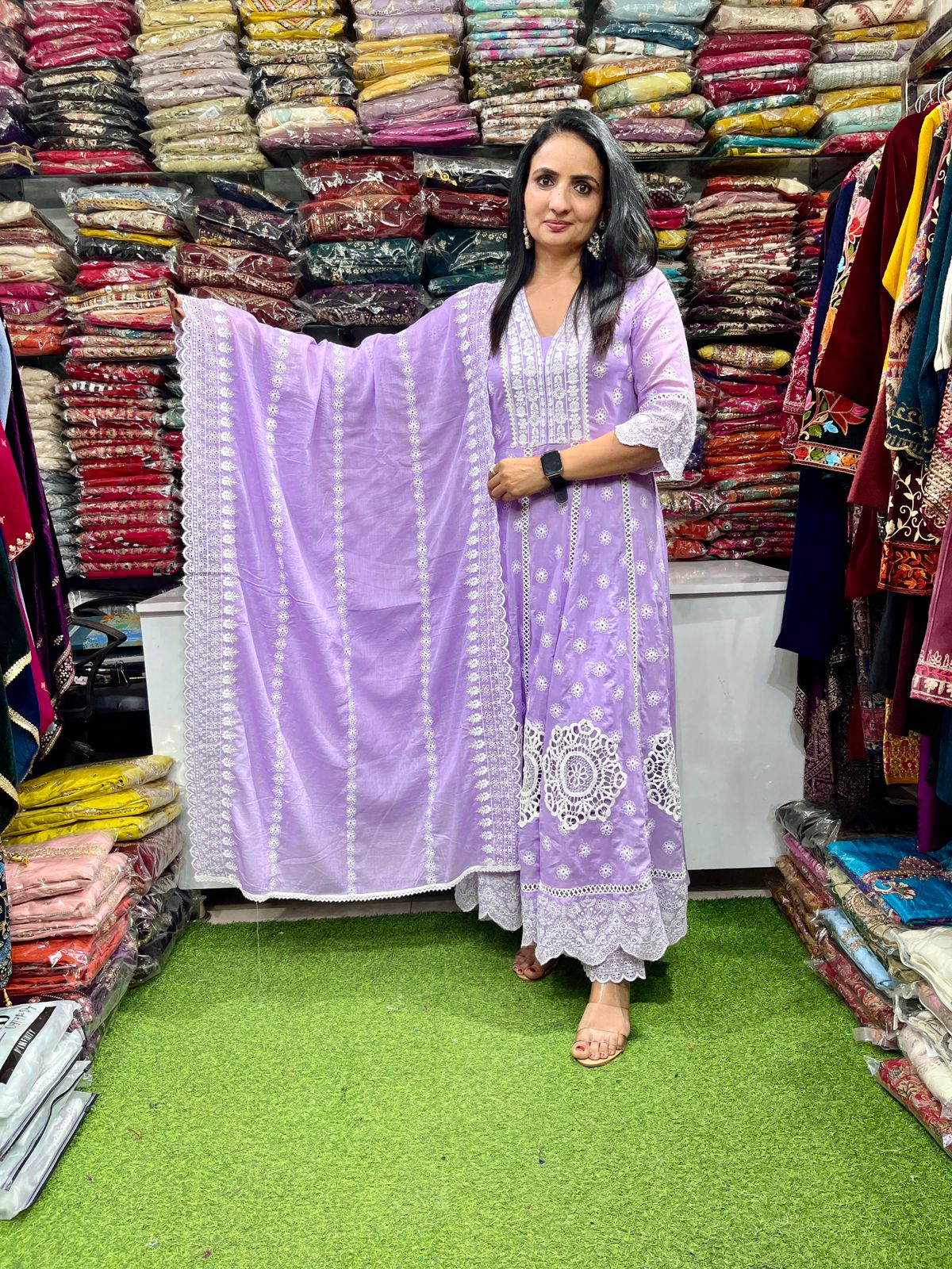 Designer Malmal Cotton Anarkali Set