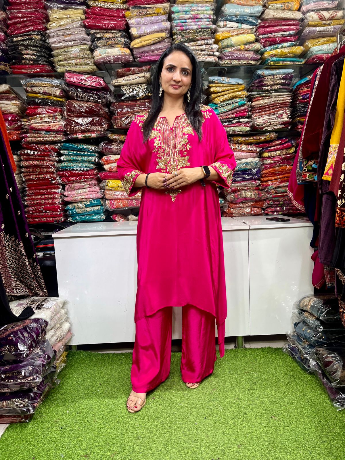 Designer Pure Crape Hand Embroidered Coord Set