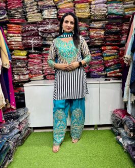 Designer Pure Crape Suit with Farsi Salwar