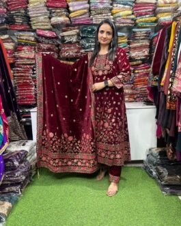 Designer Velvet Mehroon Anarkali Set